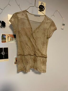 Y2K Textured Lace Wrap Top in Taupe